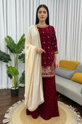Joban Fashion Deep Maroon Velvet Embroidery Kurta Set | Grocsy