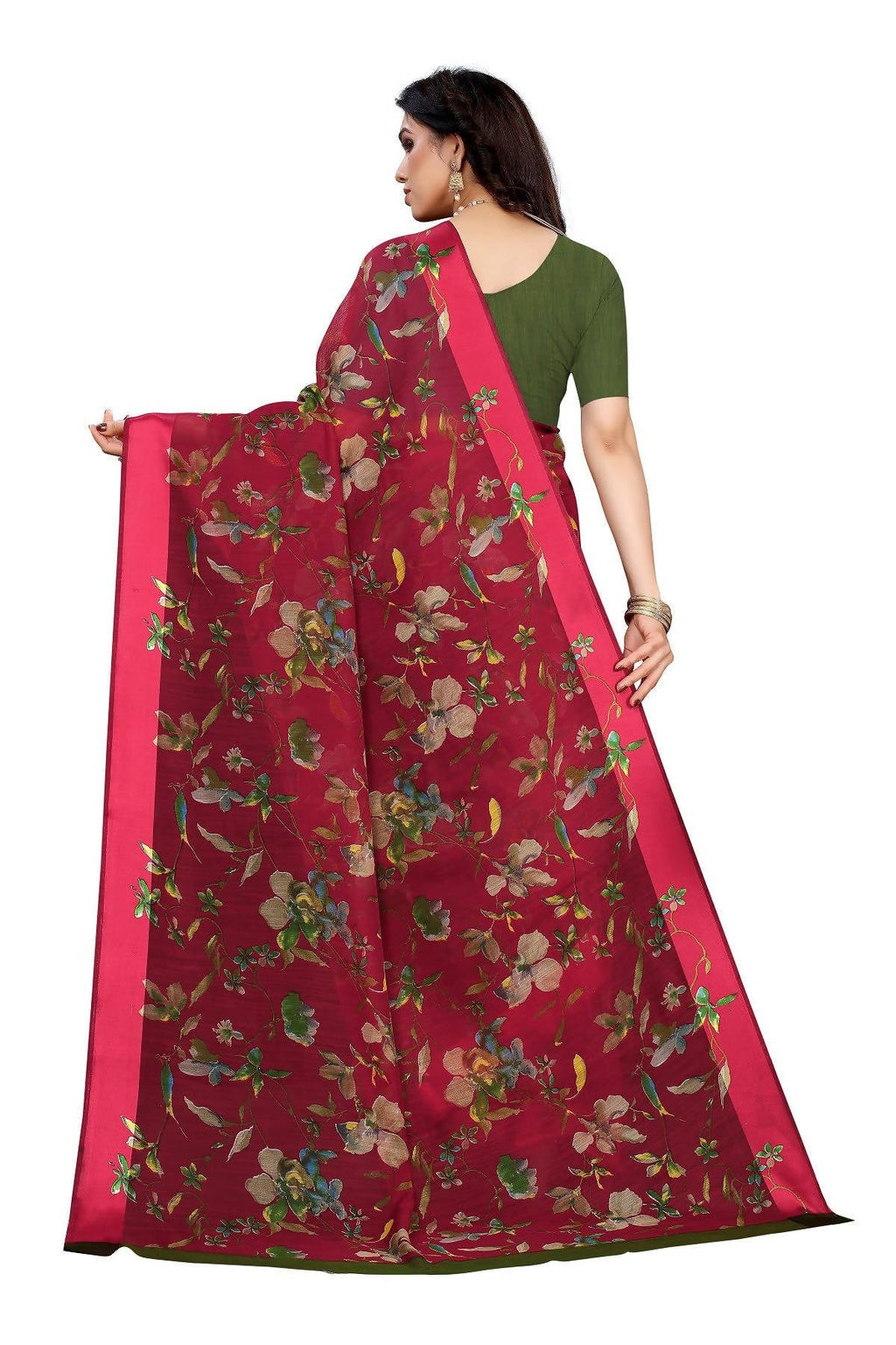 Vamika Red Linen Satin Patta Saree (MANSI RED) | Grocsy