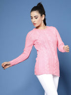 Women Pink Acrylic Self Design Winter Dress - Wool Trees | Grocsy