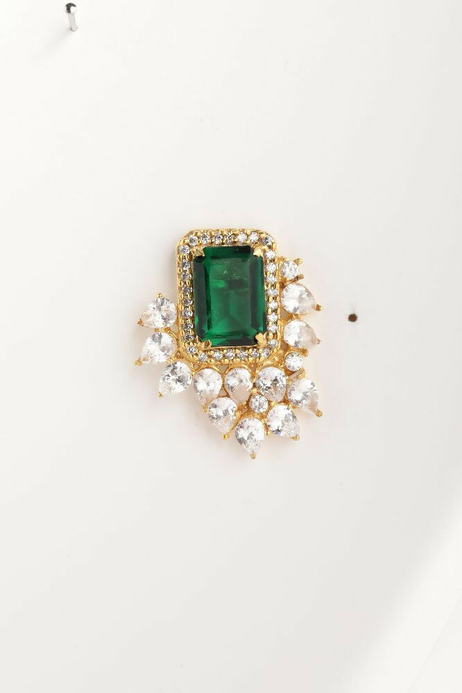 Nuyug 22K Gold Plated Emerald Fern Muse Stud Earrings | Grocsy