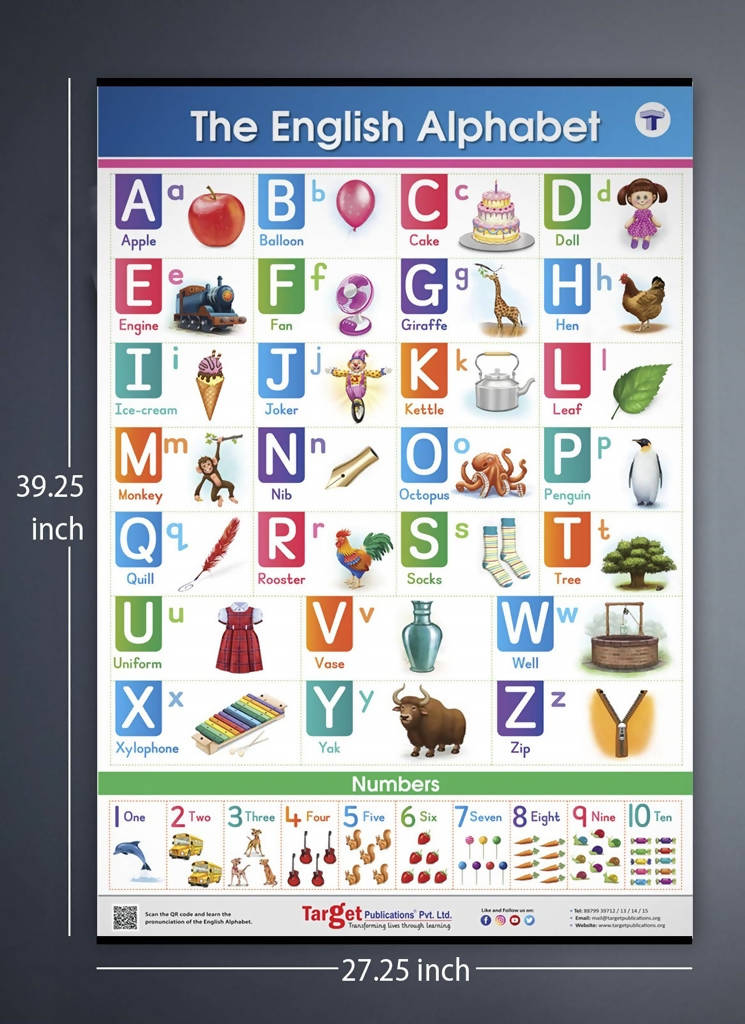 Jumbo English Alphabet and Numbers Hanging Chart for Kids | Grocsy