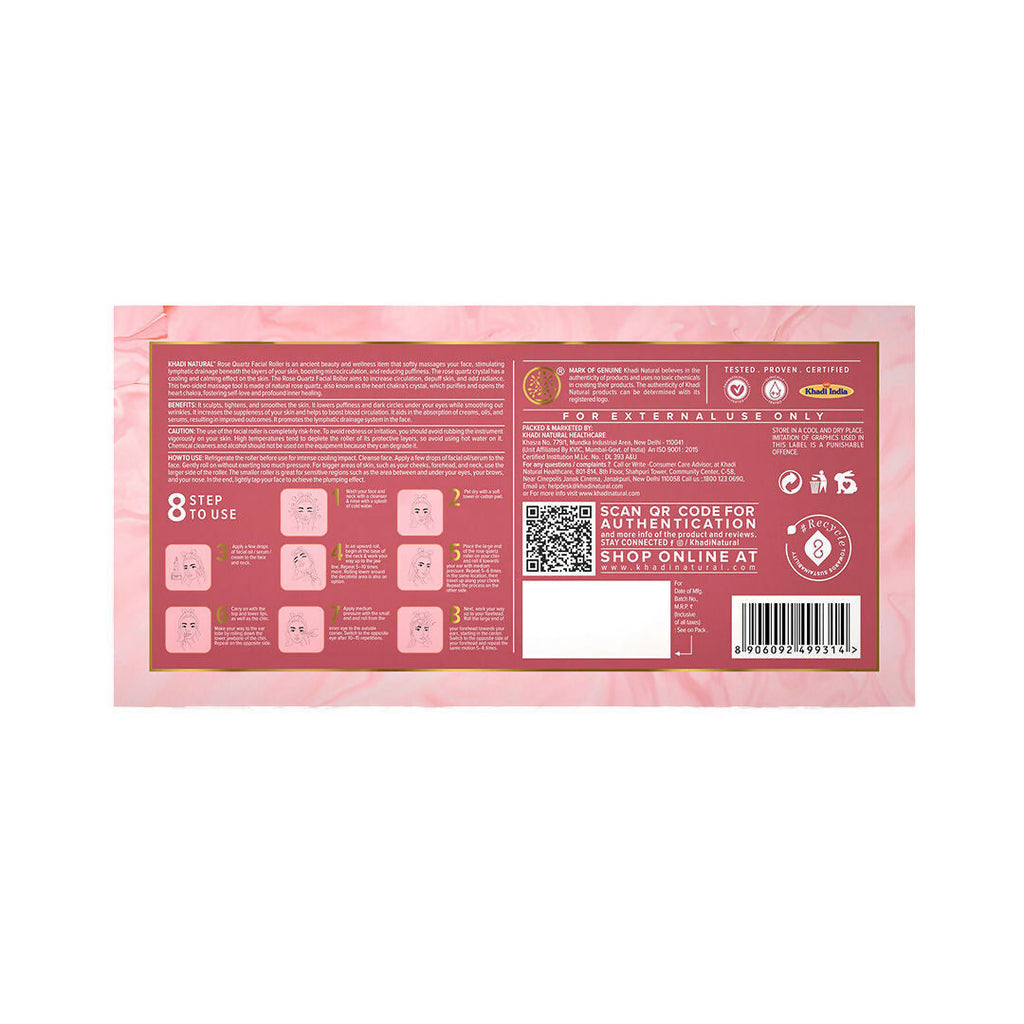 Khadi Natural Rose Quartz Facial Roller | Grocsy