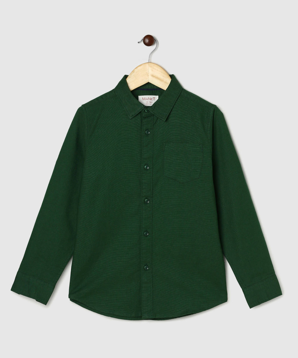 Manet Boys Full Sleeves Solid Shirt - Green | Grocsy