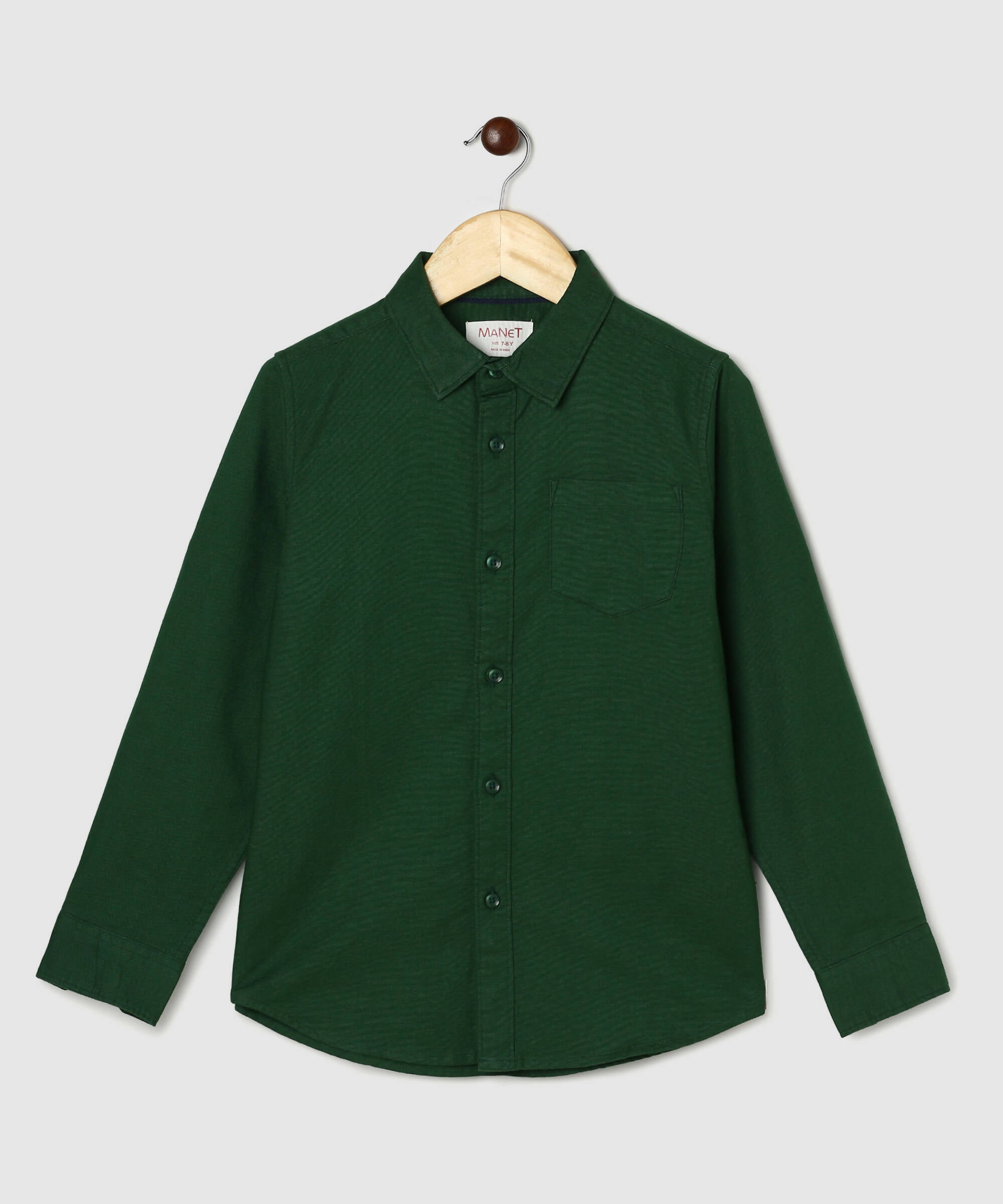Manet Boys Full Sleeves Solid Shirt - Green | Grocsy