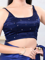 Joban Fashion Navy-Blue Gajji Silk Sleeveless Back Open Blouse | Grocsy