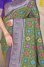 Jyoti Fashion Women's Green Patola Silk Zari Woven Saree with Blouse | Grocsy