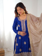 Lehenga Mart Designer Sharara Suit With Kurta, Sharara, Dupatta For Women-Blue | Grocsy