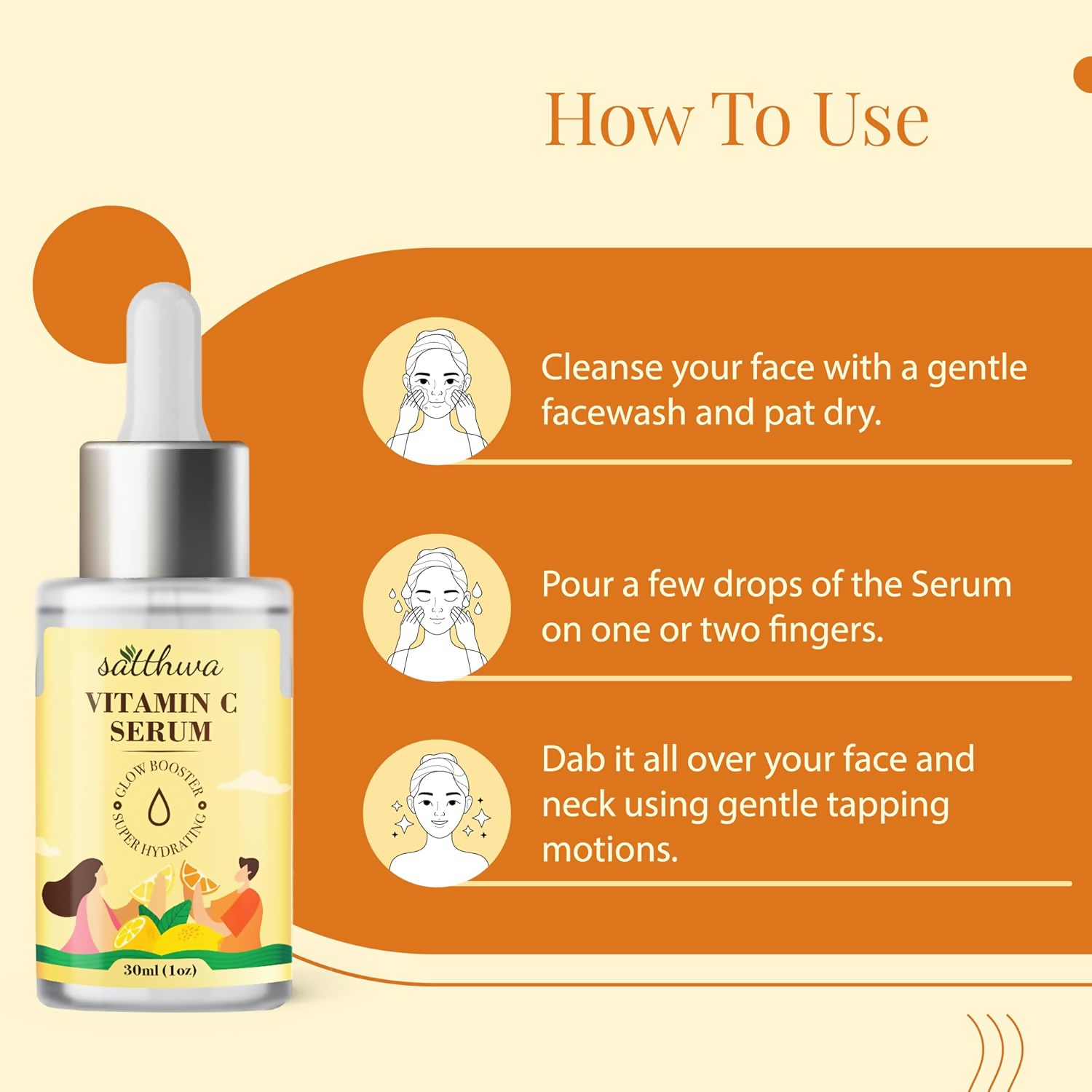 Satthwa Vitamin C Face Serum With Niacinamide & Hyaluronic Acid For Glowing Skin | Grocsy