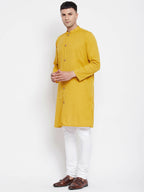 Even Apparels Yellow Pure Cotton Men's Sherwani Kurta With Open Front | Grocsy
