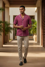 Sundown — Burgundy Linen Shirt by Hilo Design | Grocsy