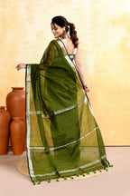 Piyari Fashion Women's Moss Green Embellished Cotton Blend Zari Border Handloom Saree | Grocsy