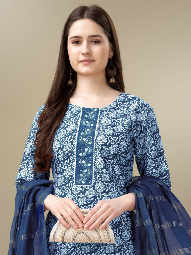 Jyoti Fashion Women's Light Blue Rayon Embroidery & Sequence work Kurta with Trouser & Dupatta | Grocsy