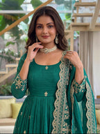 Teeya Creation New Trendy Stylish Wedding Wear Embroidered Anarkali Set - Teal-Green | Grocsy