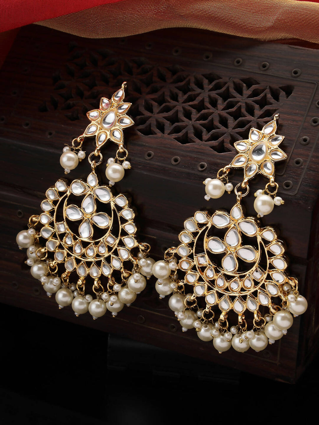 NVR Women's Gold-Polished Kundan Chandbali Earrings | Grocsy
