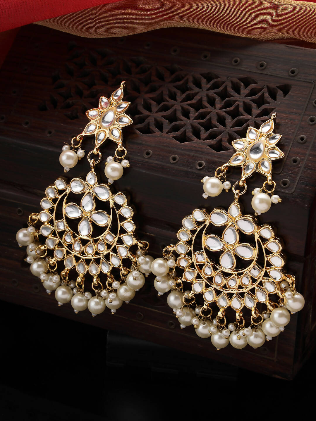 NVR Women's Gold-Polished Kundan Chandbali Earrings | Grocsy