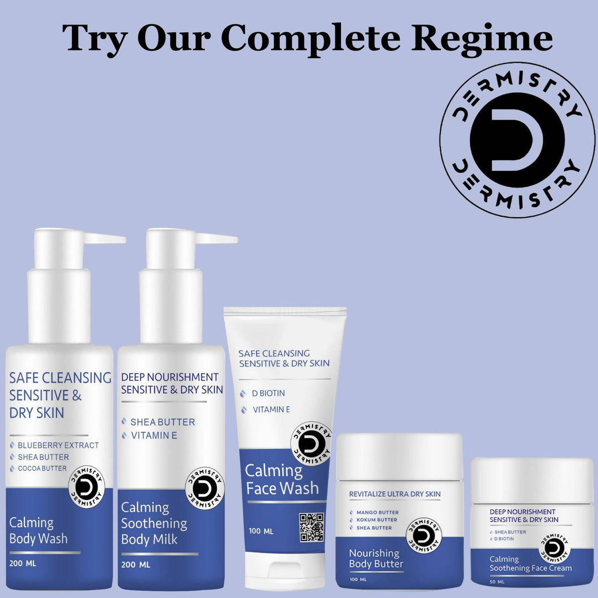 Dermistry Dry & Sensitive Skin Body Milk Lotion & Calming Face Wash | Grocsy
