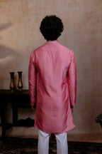 Falling Raw Silk Pink Prism Motif Kurta Set By Hilo Design | Grocsy
