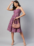 Miravan Women's Purple Floral Printed Midi Length Dress | Grocsy