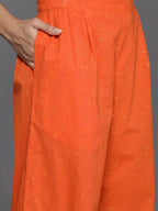 Ahalyaa Women's Traditional wear Kurta Set - Orange | Grocsy