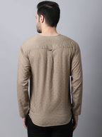 Even Apparels Beige Pure Cotton Round Neck Slit Men's Kurta | Grocsy