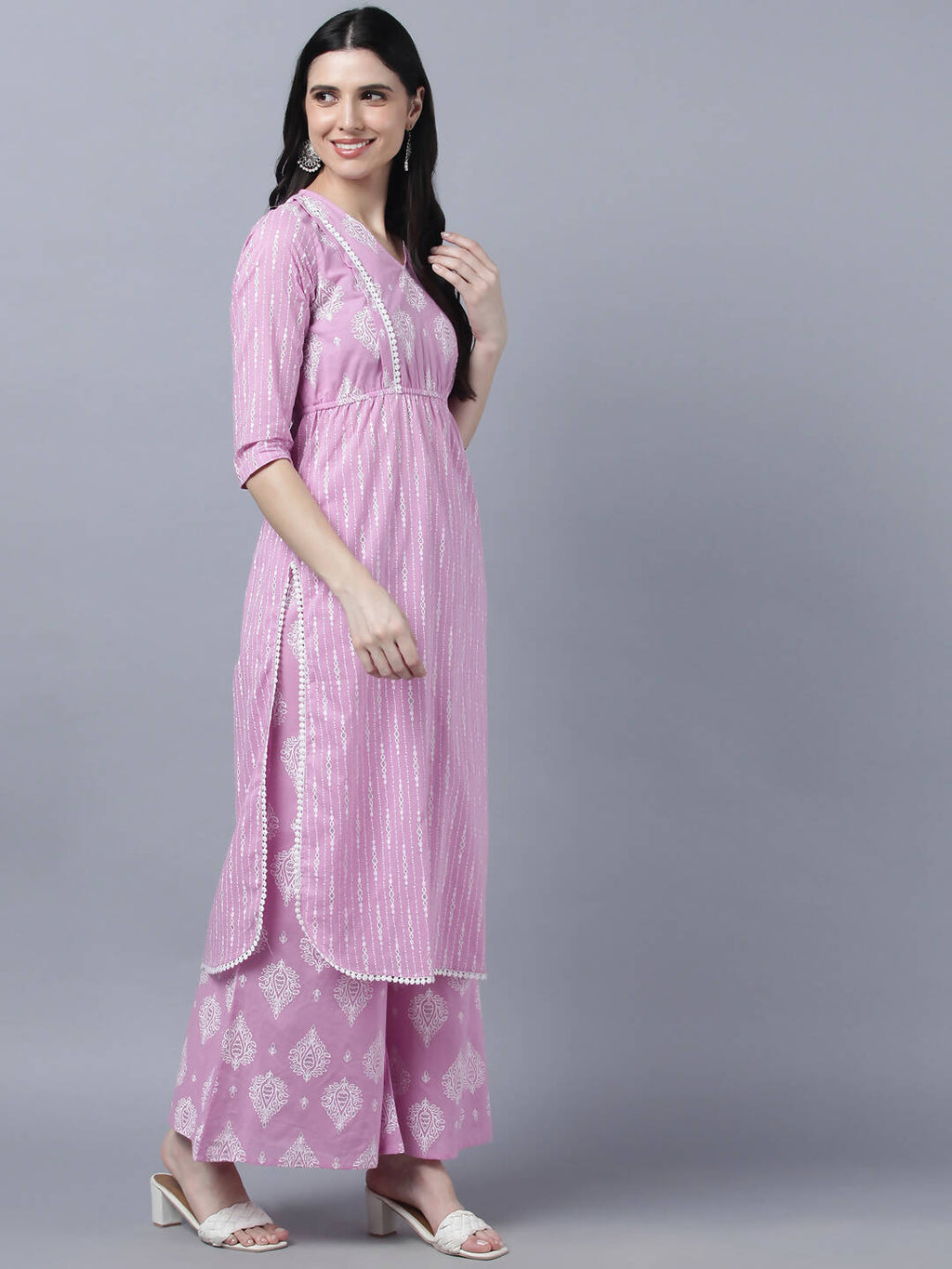 Myshka Stylish Pink 3/4 Sleeve Women's Kurta Palazzo Set | Grocsy