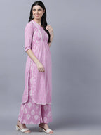 Myshka Stylish Pink 3/4 Sleeve Women's Kurta Palazzo Set | Grocsy