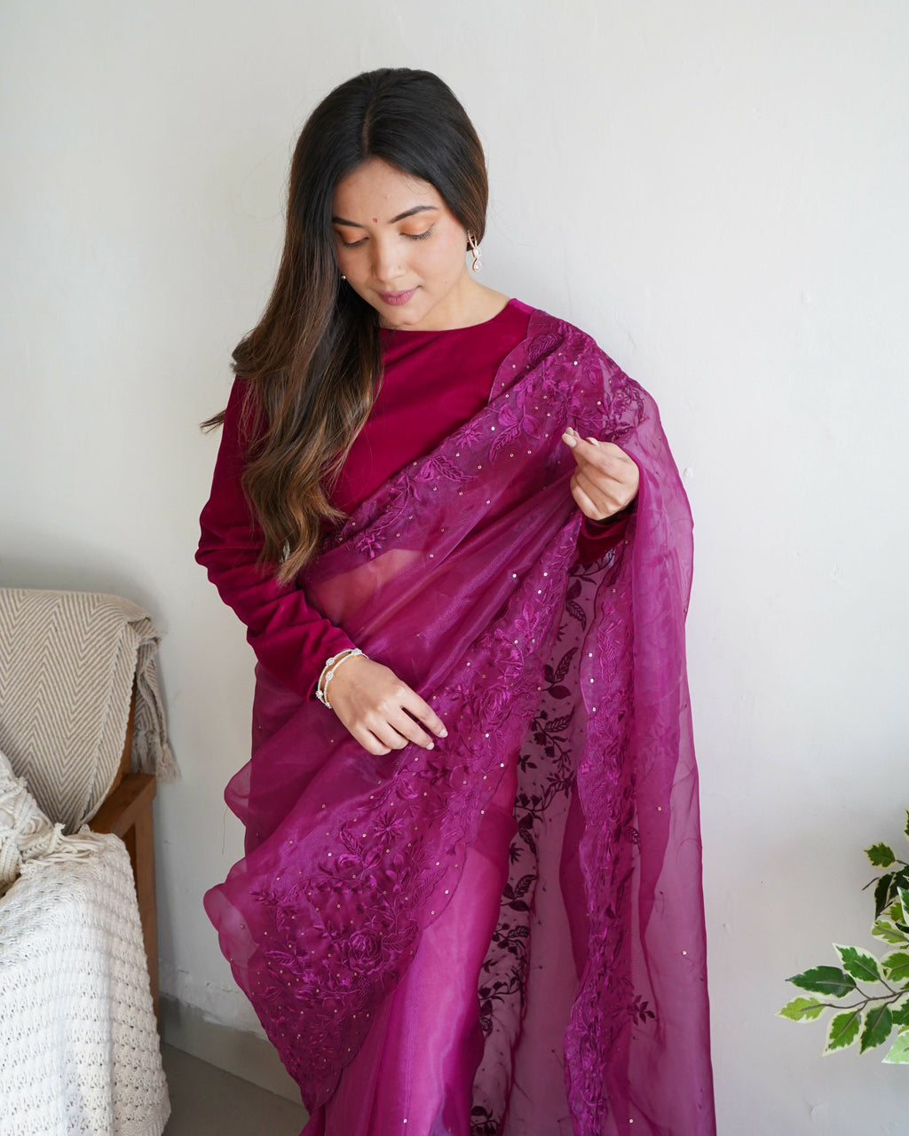 Vamsee Anushka Purple Organza Saree | Grocsy