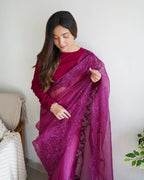 Vamsee Anushka Purple Organza Saree | Grocsy