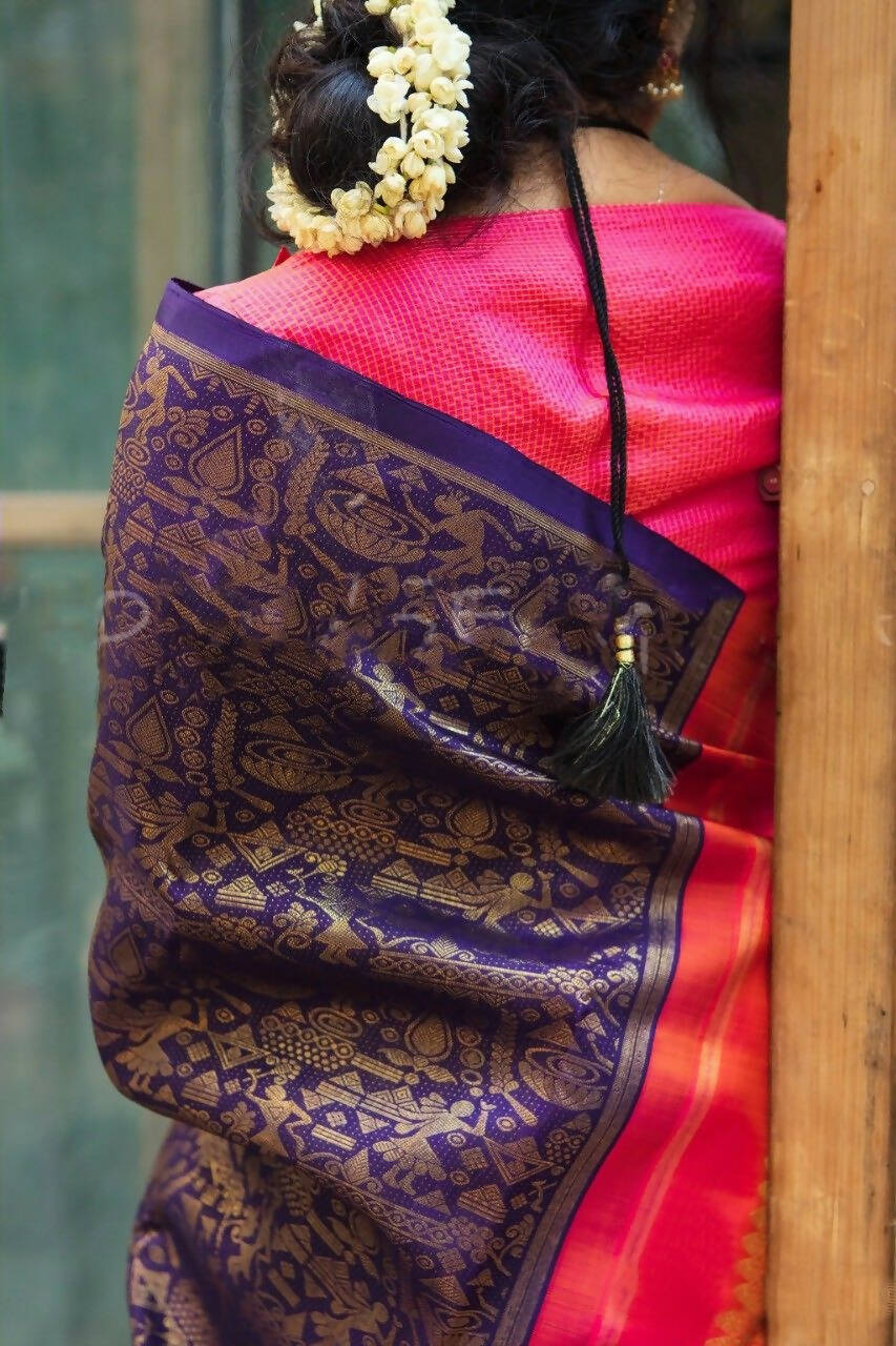 DEIANA'S Beautiful Designer Golden zari Soft Lichi Silk Saree - Purple | Grocsy