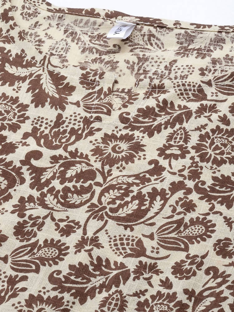 Yufta Women Brown & Beige Printed Kaftan Kurta | Grocsy