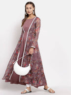 Myshka Women's Multi Organza Printed Full Sleeve Round Neck Casual Maxi Dress | Grocsy