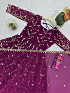 Teeya Creation Wine Color Faux Georgette Long Party Wear Gown | Grocsy