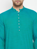 Even Apparels Green Viscose Long Men's Kurta With Band Collar | Grocsy