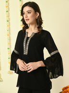 Myshka Women's Black Embroidered Party Fusion Top | Grocsy