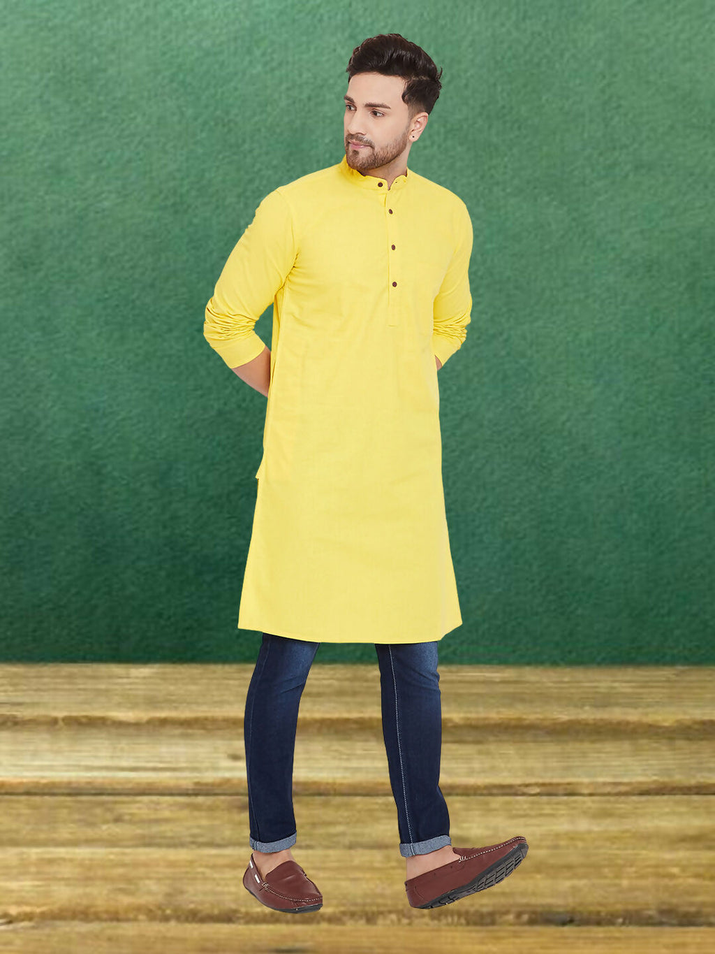 Even Apparels Men's Pure Cotton Yellow Kurta | Grocsy