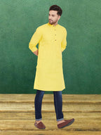 Even Apparels Men's Pure Cotton Yellow Kurta | Grocsy