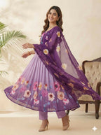 Teeya Creation Womens New Fancy Fox Georgette Heavy Quality Fabric With Handwork Purple Gown Set | Grocsy