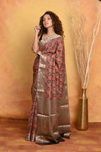 Very Much Indian Modal Silk Ajrakh Handblock Printed Natural Dyes With Designer Border Saree - Red | Grocsy