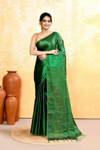 Piyari Fashion Women's Green Dual Tone Organic Tissue Saree With Blouse Piece | Grocsy
