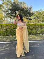 Vamsee Yellow Organza Saree | Grocsy