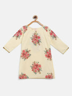Ahalyaa Beige Crepe Floral Printed Kids Kurta Palazzo Set With Dupatta For Girls | Grocsy