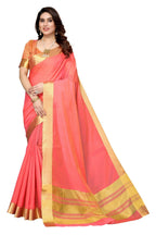 Vamika Peach Cotton Polyester Silk Weaving Saree | Grocsy