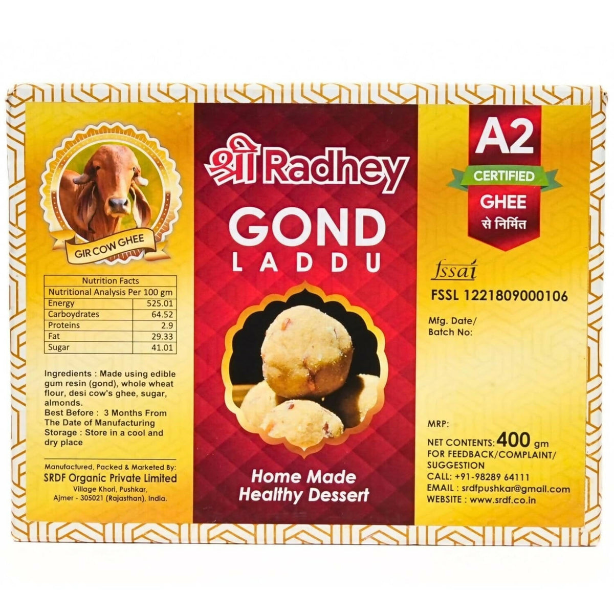 Shreeradhey Gir Cow ghee Home Made Gond Laddu | Grocsy