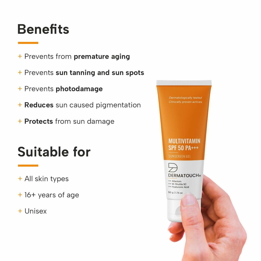 Dermatouch Multivitamin SPF 50 PA+++ Sunscreen Gel | Grocsy
