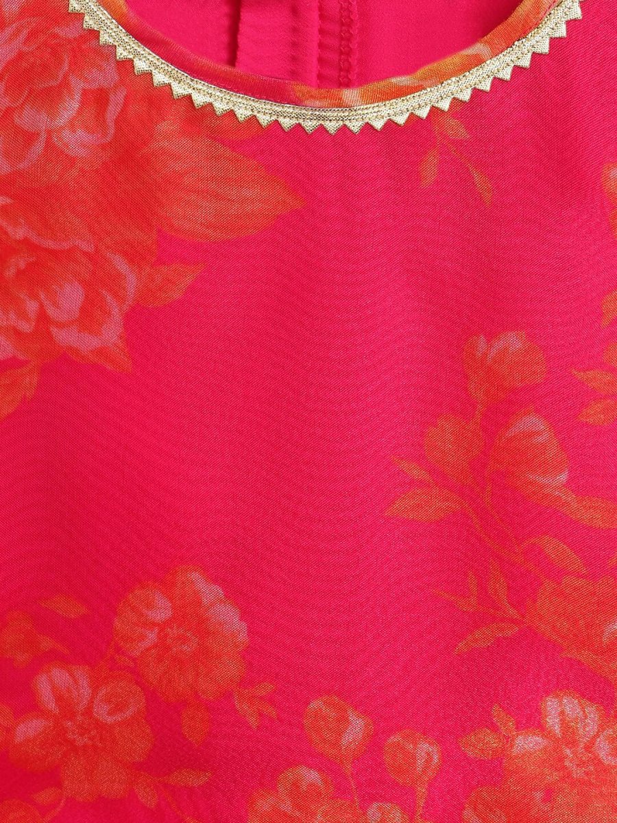 Ahalyaa Pink Organza Digital Print Kids Lehenga Choli For Girls | Grocsy