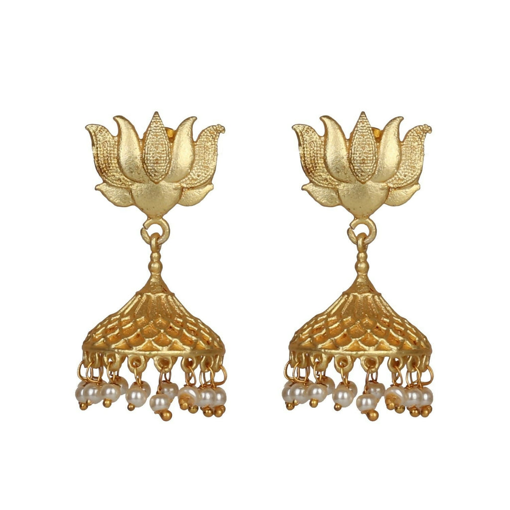 Joban Fashion Women Matte Gold Brass Jhumka | Grocsy