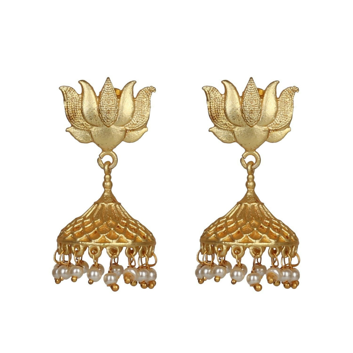 Joban Fashion Women Matte Gold Brass Jhumka | Grocsy