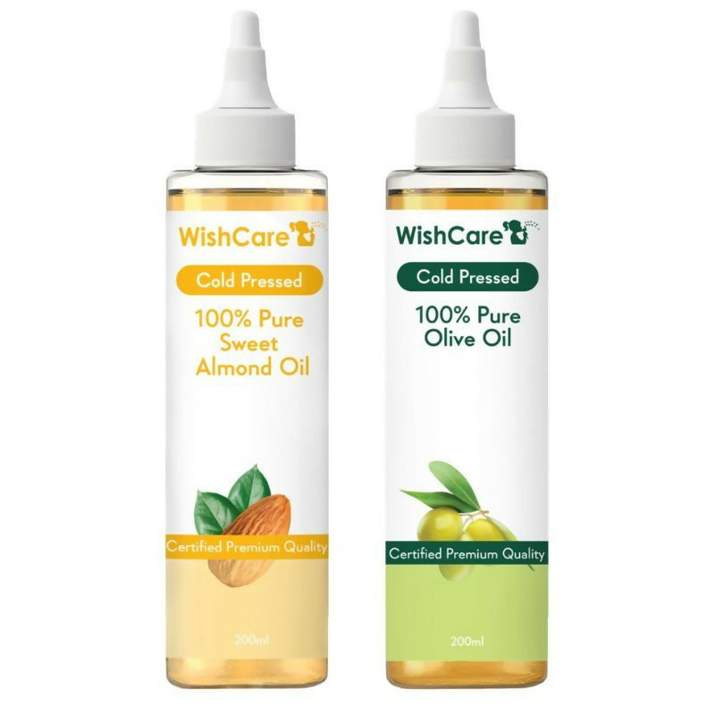Wishcare 100% Pure Cold Pressed Olive Oil & Badam Rogan Sweet Almond Oil Combo | Grocsy