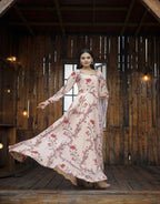 Jyoti Fashion Women's Cream Faux Georgette Floral Digital Printed Anarkali Dress with Dupatta | Grocsy