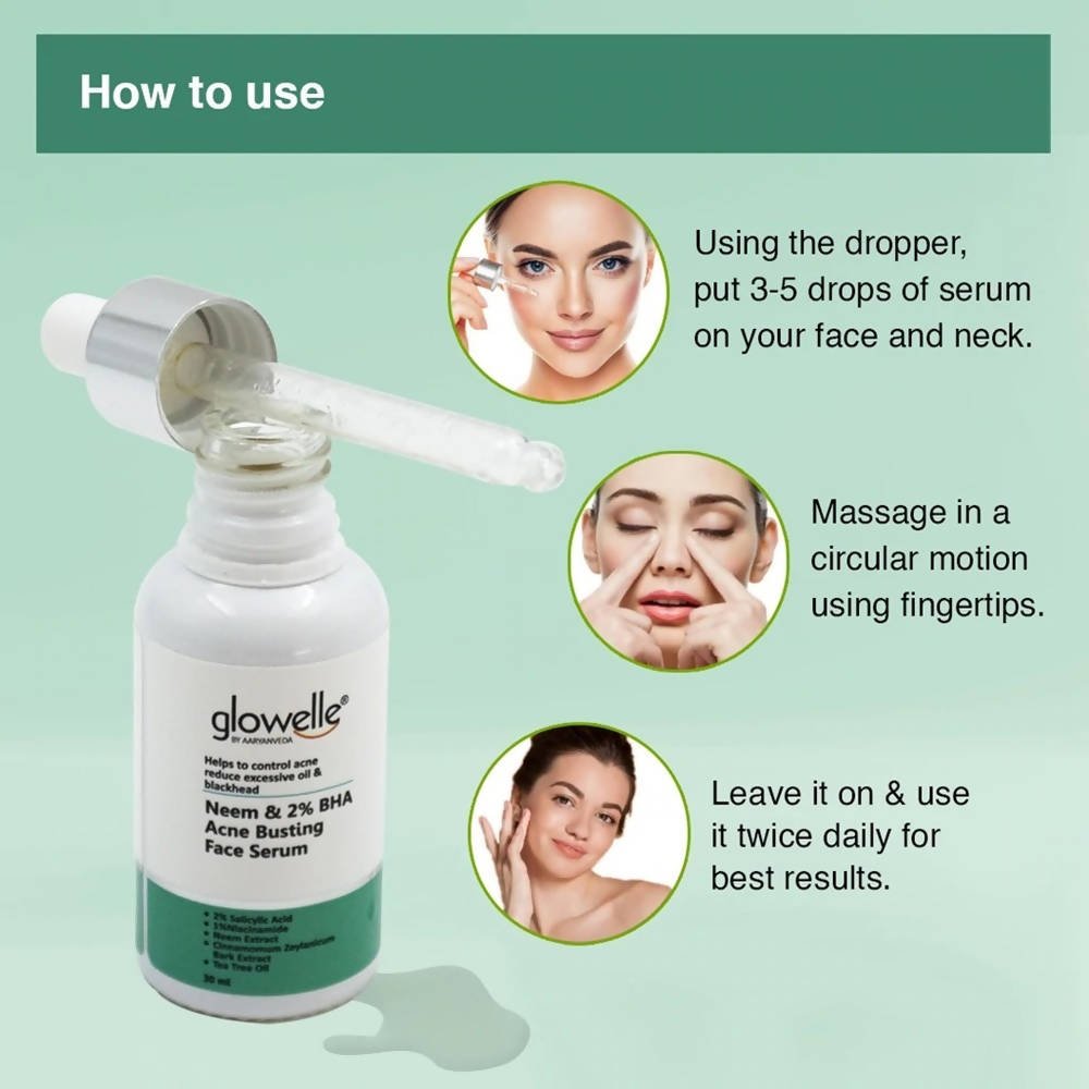 Aaryanveda Glowelle Neem & 2% BHA Acne Busting Face Serum | Grocsy